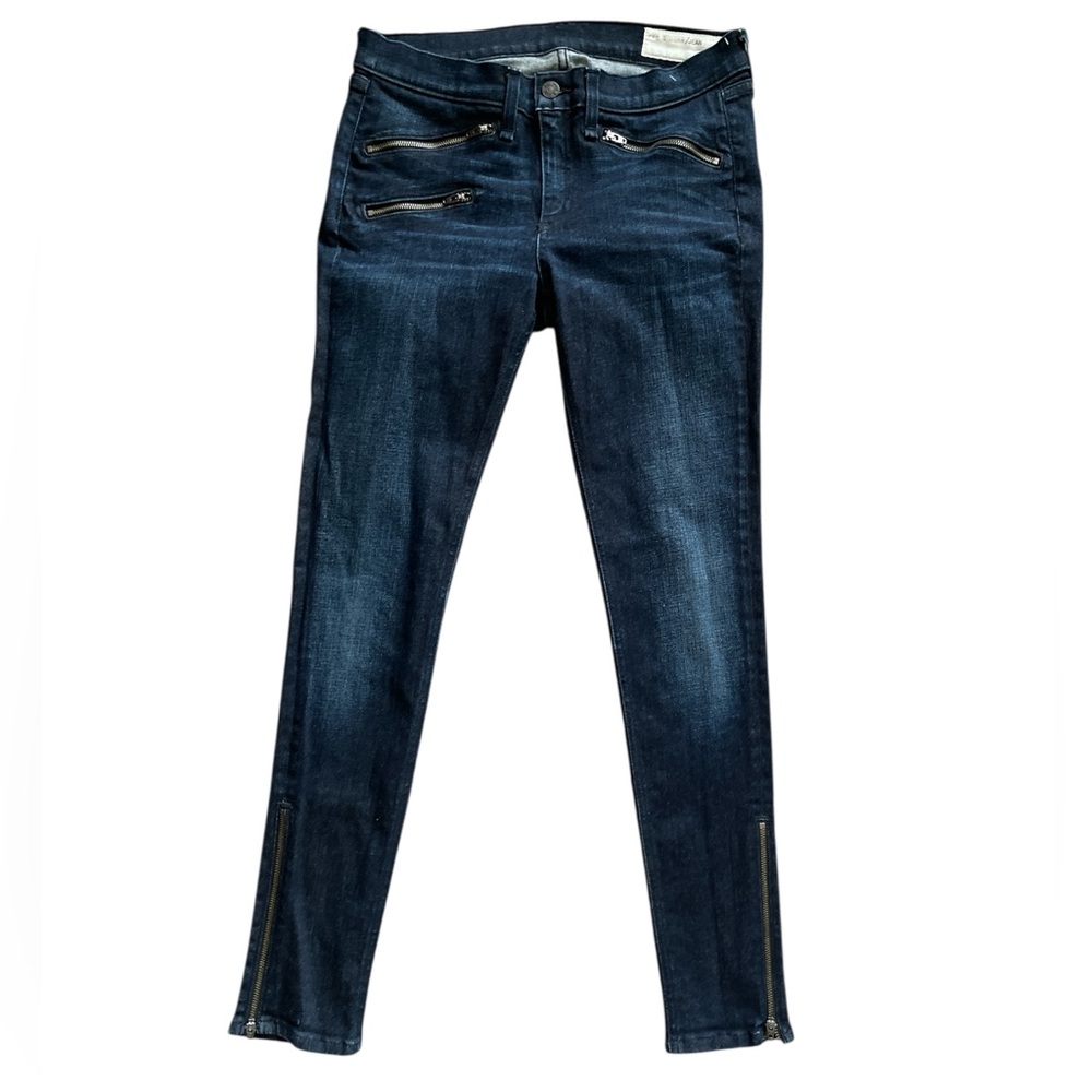 Rag & Bone Women's 29 Jean Dark Wash Kensington W1522K520ND Dark Zippers Moto - Picture 2 of 5